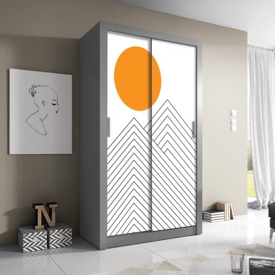 Βουνό στο ηλιοβασίλεμα, Line Art, Αυτοκόλλητα ντουλάπας, 100 x 100 εκ. (45500)